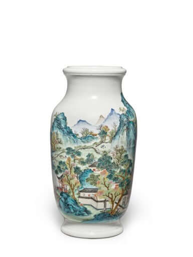 A Famille-rose 'Landscape' Lantern Vase