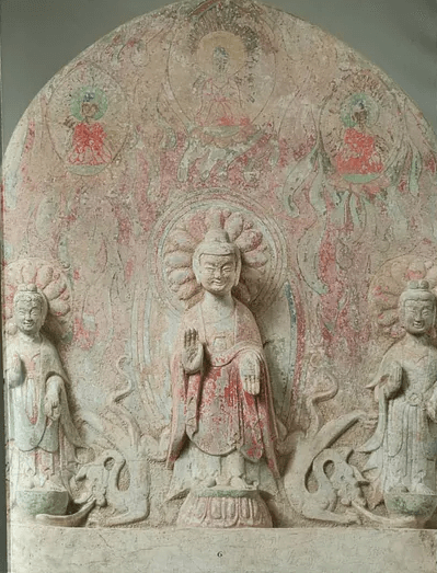 Painted Carved Stone Buddhist Stele