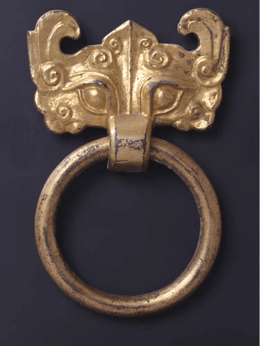 Gilt Bronze Taotie & Ring Handle