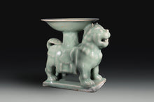 Load image into Gallery viewer, A Pair of Glazed Stoneware Lions Supporting Offering Dishes
