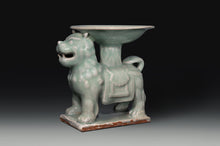 Load image into Gallery viewer, A Pair of Glazed Stoneware Lions Supporting Offering Dishes
