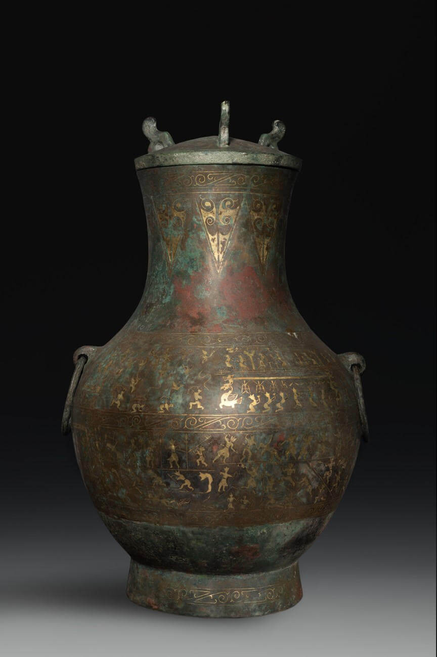 Archaic Inlaid Bronze Wine Vessel Hu